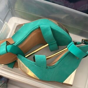 Glaze Turquoise and Gold Wedge Sandals